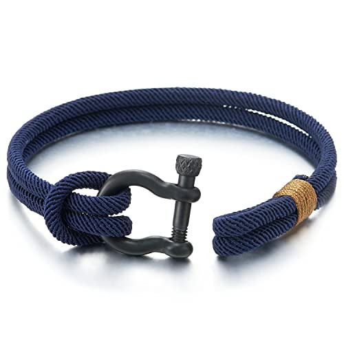 COOLSTEELANDBEYOND Mens Women Steel Screw Anchor Shackles Nautical Sailor Rope Cord Wrap Bracelet Wristband4