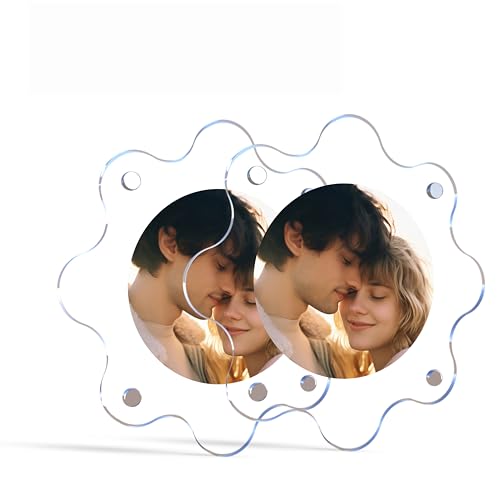 Image of Art Street Customized Acrylic Magnetic Picture Photo Frames 9x9 Cm Set of 2, Custom Acrylic Refrigerator, Flower Shape Fridge Magnetic Photo Frames with Personalized Photos, for Gifts