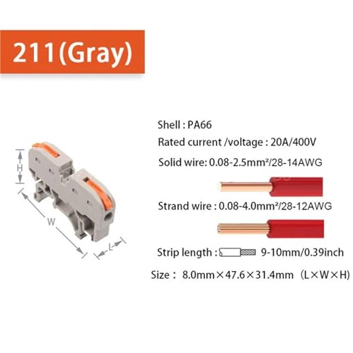 Conector de cable con empalme compacto 211 gris para conexiones rápidas de 25 piezas 3