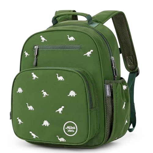 mibasies Boys Backpacks Ages 5-8: Quilted Backpack for Kids - Cute 15 Inches Bookbag for Kindergarten Elementary School Dinosaur Green