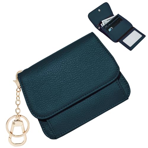 Image of Women Small Wallet RFID Blocking Slim Wallet with Coin Pocket Tri-Fold Credit Card Holder with ID Window and Keychain (Lake Blue)