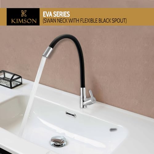 Image of KIMSON EVA Fusion Flexible Swan Neck Black Pillar Tap Faucet (Deck Mount Installation Type)