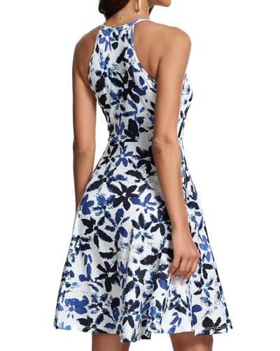 JOYSHAPER Built in Bra Summer Dress Casual Beach Sundress Flowy Halter Dress with Pockets2