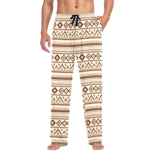 Mens Cotton Pajama Pants Sleep Lounge Pj Bottoms Sleepwear with Pockets Drawstring S Kashgar Aztec Geometry