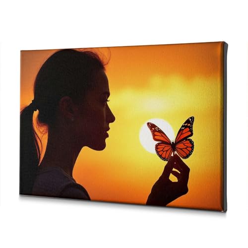 Impression sur toile pour salle de bain motif femme et papillon 40x60