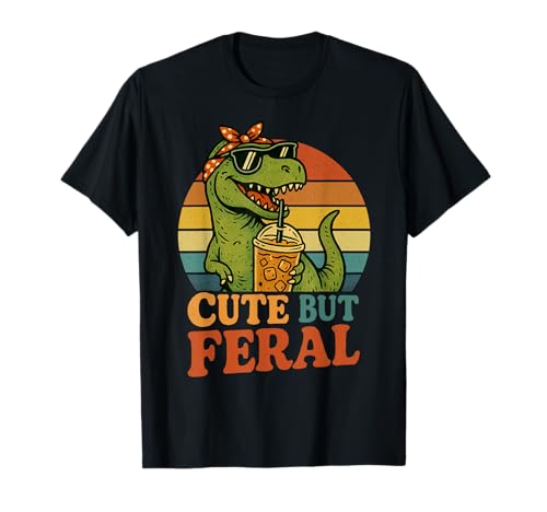 Retro t rex dinosauro carino ma selvaggio divertente grafica donne ragazza maglietta
