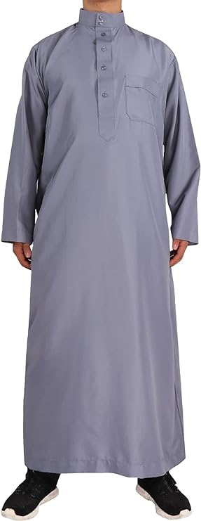 OZUMArabic Saudi Style Full Sleeves Thobe | Jubbah for Men | Grey