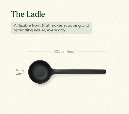 Image of Ember Cookware Silicone Kitchen Tool Set of 5 - Ladle, Brush, Flip, Stir & Scraper | Platinum Grade Food Safe | Heat Resistant Up to 230C | Seamless Unibody Design | Black
