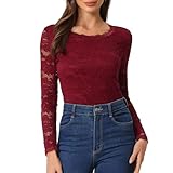 Allegra K Women's Sheer Long Sleeves Flower Embroidery Lace Top Burgundy Medium Allegra K Women's Sheer Long Sleeves Flower Embroidery Lace Top Burgundy Medium