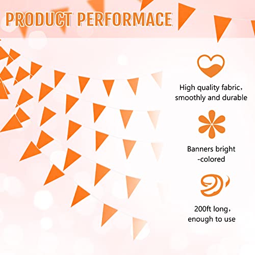 Image of Tatuo 200 Feet Solid Pennant Banners Flags String Triangle Hanging DIY Bunting Flags Party Decorations for Grand Opening Party Banners for Kids Birthday, Shops (Orange)