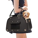 Picture of Johomviin Foldable Premium PU Leather Dog Purse - Portable Pet Carrier Tote Bag for Small to Medium Cats and Dogs (Black-Small)