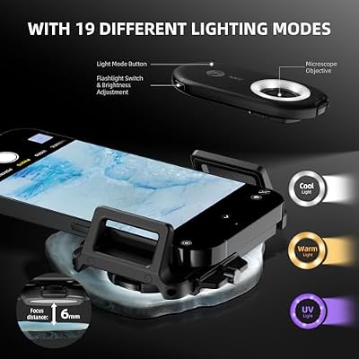 Spider Farmer Phone Microscope, 200X Magnification Portable Microscope with LED UV Light CPL Lens for iPhone & Android Phone Zoom Lens Attachment for Plants/Coins/Jewelry