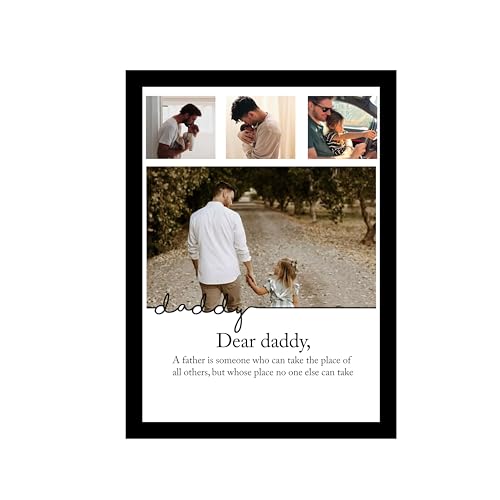 Image of Customized Best Gift For your Father with 4 Photo Collage print & Customizable Text for DADDY, Dad Gifts Photo Frame With Photo Upload for Birthday, (9.2x12.6 Inch)