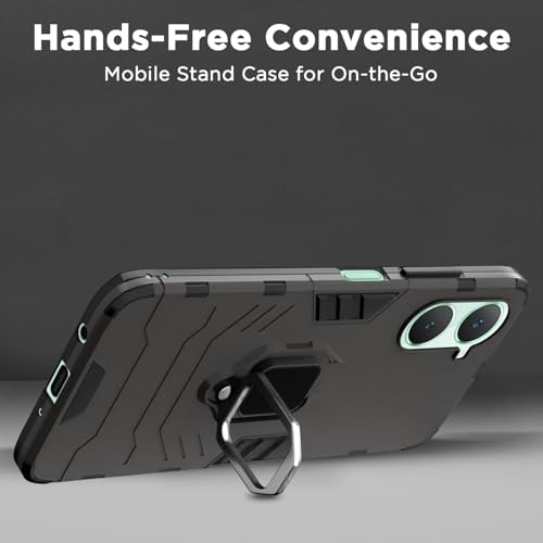 Image of Pikkme D5 Tough Armor Bumper Case | 360 Protection Case | Ring Holder Stand Back Cover for iQOO Z9 Lite 5G / Vivo T3 Lite 5G / Vivo Y18 / Y18e / Y03 (Black)