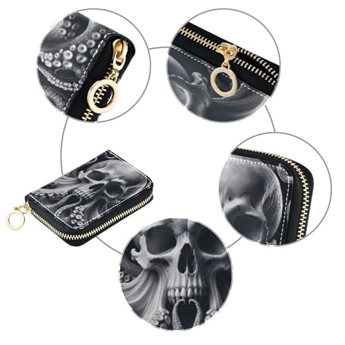 Credit Card Holder RFID Blocking Wallets for Women Zip Around Small Mens Wallet with Coin Pocket Dark Skull Octopus Gothic4