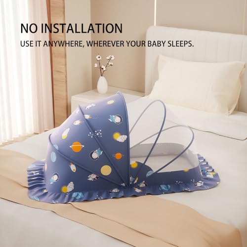 Image of Mosquiteros para Cunas De Bebes,Portable Folding Mosquito Net for Stroller,Breathable Foldable Cots Bottomless Crib Net Sun Shelter,(Blue, 47 inchx24 inchx26 inch)
