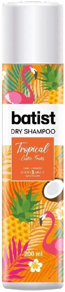 Batist Shampoo Secco Tropical, Shampoo a secco con profumazione esotica al cocco e frutto della passione, Shampoo secco per acconciature e messe in piega, per tutti i capelli, 200 ml, Made in Italy