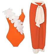 Women's One Piece Swimsuit Ruffle Deep V Neck Floral Print Bathing Suits Self Tie Monokini Padded...
