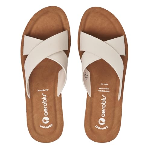 Image of AEROBLU Cushion Comfort Mid Heel Slippers for Women | Classic Cross Strap Design | Comfortable Padded Footbed | Anti-Skid & Durable Heel Slippers for Girls | Ideal for Party, Ethnic and Daily wear