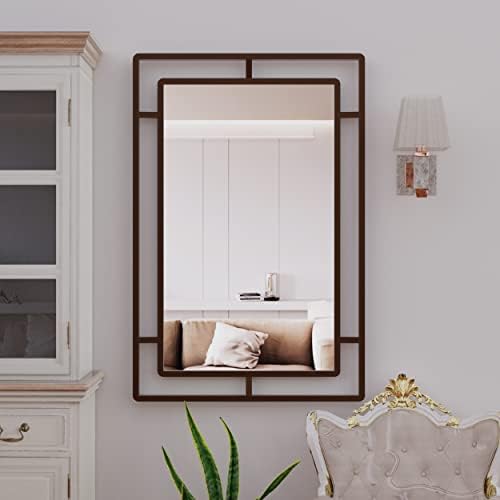 ANYHI 45'' x 30'' Decorative Wall Mirror, Metal Frame Rectangle Farmhouse Mirror for Entryway Living Room Bedroom, Rust Color