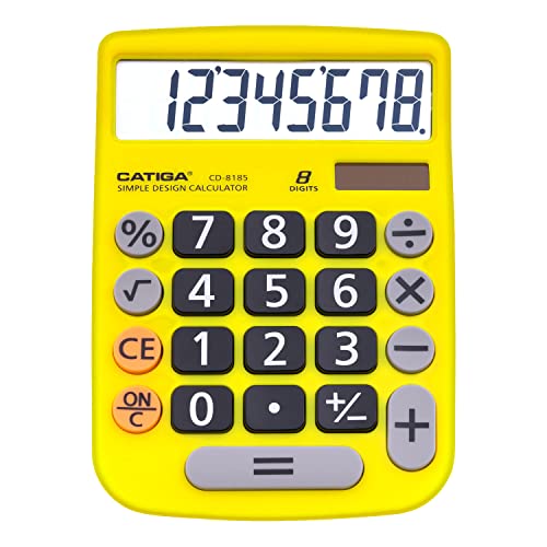 CATIGA Calculatrice de Base: Bureau cd8185 et Home Style Calculatrice 8digit éducation adapté à l'école et destopuse (Jaune) Cover