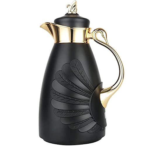 Jarra térmica al vacío/café al vacío/jarra térmica de acero, termo al vacío, forro de vidrio, para café, agua caliente, té, teteras de bebidas calientes para (negro, 1 L)