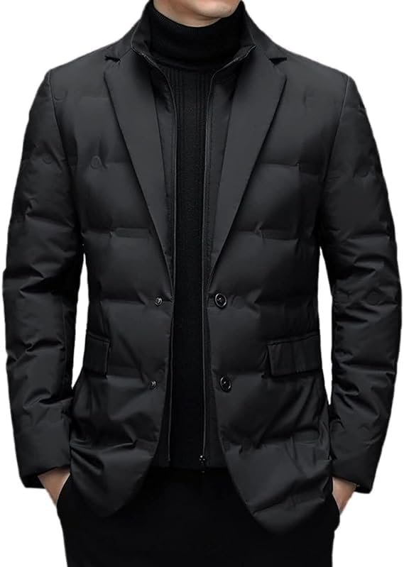 Cortavientos de Moda para Hombre,Chaqueta Acolchada con Cuello de Traje para Hombre,Chaqueta Térmica de Invierno para Negocios, Abrigos de Plumón, Abrigo...