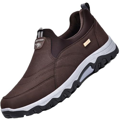 Aocase Zapatos para Caminar sin Cordones Calzado Ancho Especial Hombre Deportivas Ancho Especial Hombre Cuero de Gamuza Deporte para Senderismo al Aire Libre,Marrón,43/265mm