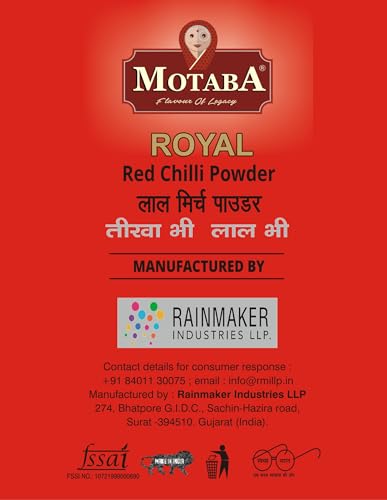 Image of MOTABA Red Chilli 1kg Jar | Indian Red Chilli Powder in Airtight Jar| Natural Ground Red Chilli for Authentic Cooking, Curries | Fresh Aroma Without Additives (500g x 2, 1kg)