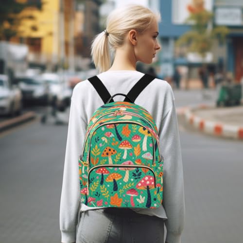 Mini mochila de moda con estampado de hongo casual y hojas para universidad 7