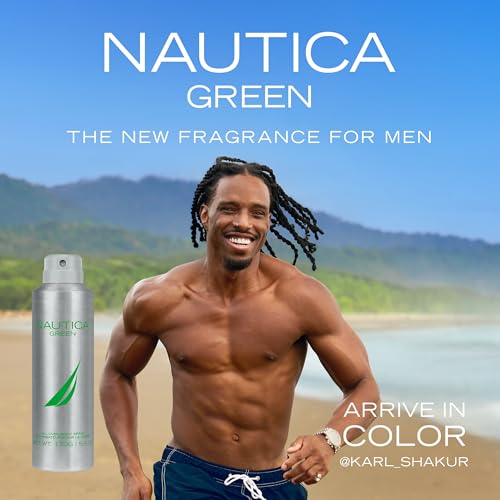 Image of Nautica Color Green Deodorizing Body Spray for Men, Woody Fougere Fragrance, Notes of Ginger, Geranium and Vetiver, 6.0oz