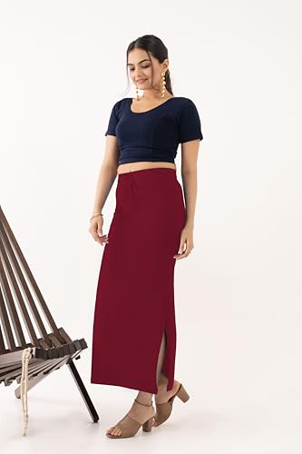Image of DESI GIRL Cotton Lycra Stretchable Saree Shapewear Petticoat with Drawstring for Women | Fishcut Saree Petticoat with Side Slit for Easy Movement | Saree Shaper | Long inskirt
