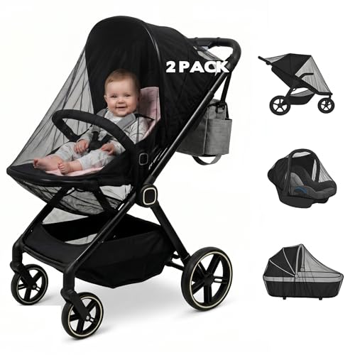 2 Pack Universal Baby Mosquito Net for Stroller Crib Bassinet Mesh Netting Infant Mosquito Cover for Car Seat and Pram