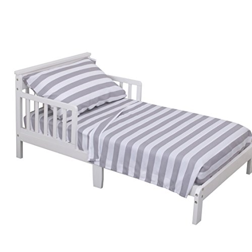 Image of NoJo 3-Piece Toddler Sheet Set, Grey /White Rugby Stripes, 52 inch x 28 inch
