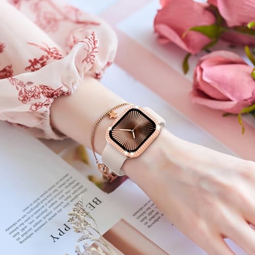 Adepoy Compatible for Apple Watch Case Series 11/10 46mm with Tempered Glass Screen Protector, Double Bling Case Crystal Diamonds Rhinestone Bumper Overall Hard PC Ultra Protective Cover For iWatch 46 by Adepoy - Image 6