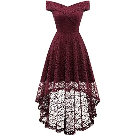 HomRain Burgundy Off The Shoulder Lace Dress Cover