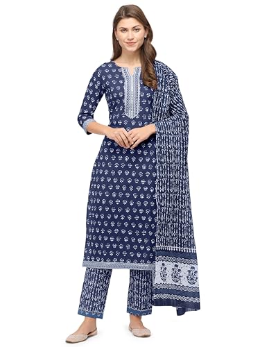 Image of MIRCHI FASHION Pure Cotton Straight Kurta Set with Dupatta | 3 Piece Ethnic Kurta Pant Set Office Wear Salwar Kurta Set for Women