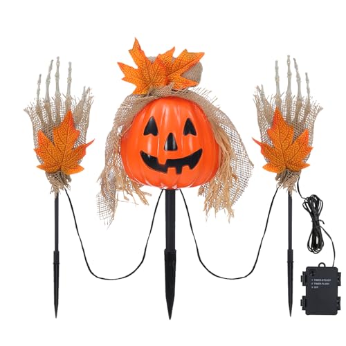 3-Pcs-Halloween-Pathway-Lights-Outdoor-30-LEDs-Pumpkin-and-Arms-Stake-Lights-for-Yard-Lawn-Garden-Patio-Decorations 3 Pcs Halloween Pathway Lights Outdoor 30 LEDs Pumpkin and Arms Stake Lights for Yard Lawn Garden Patio Decorations