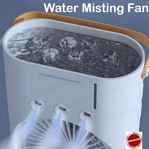 Image of Drumstone (𝐒𝐩𝐞𝐜𝐢𝐚𝐥 𝟏𝟓 𝐘𝐞𝐚𝐫𝐬 𝐖𝐚𝐫𝐫𝐚𝐧𝐭𝐲) 4000mAh Portable USB Mini Air Cooler with Cold Mist | Double-Ended Personal Cooling Fan with 3 Fan Speeds, 280ml Water Tank, LED