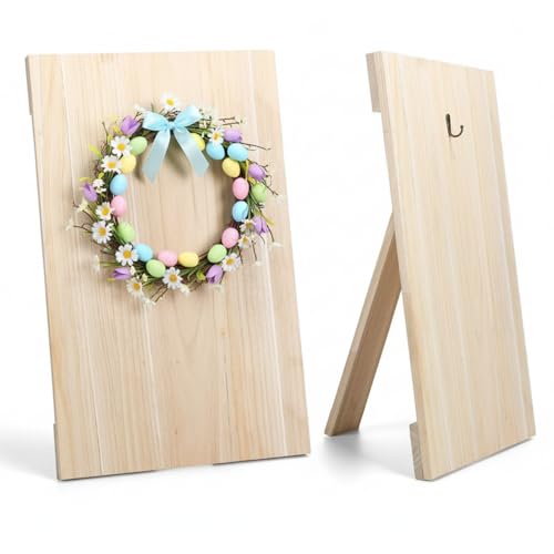 27 x 17 Inch Wreath Easel Stand Board for Making Wreaths Display Easter St. Patrick‘s Day Wedding Wood Wreath Holder Making Easel Assistant Tabletop Display for Craft Tool, No Garland(Natural Wood)