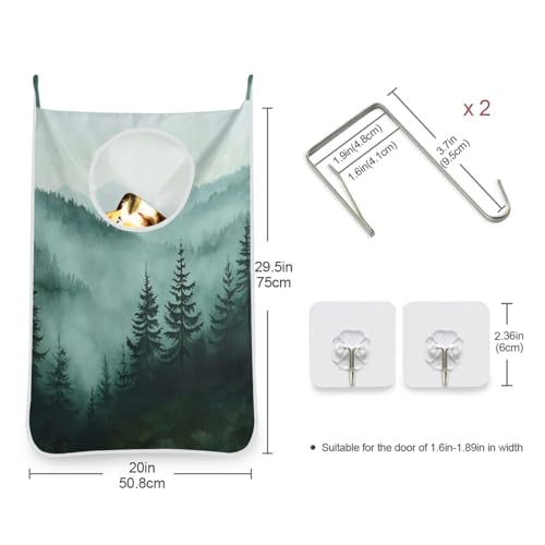 Tatenale Hanging Laundry Hamper Over the Door with Stainless Steel Hooks Rack Dirty Clothes Wall Mounted Hamper Basket Bag 29.5X20inch Green Mountains and Pine Trees 3500 by Tatenale - Image 3