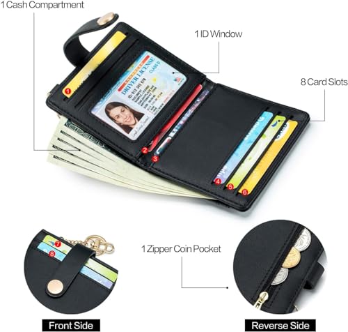 Image of VOGARD Slim Wallet for Women,RFID Blocking Bifold Credit Card Holder with Zipper Coin Pocket,ID Window & Keychain (Black)