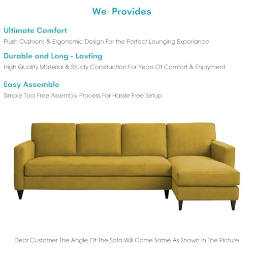 Image of Carlos RHS 4 Seater L Shape Sofa Set for Living Room & Home Office Furniture, Modern Durable Sectional Corner Sofa Couch, Premium Fabric Comfortable Seating with Strong Frame (Yellow)