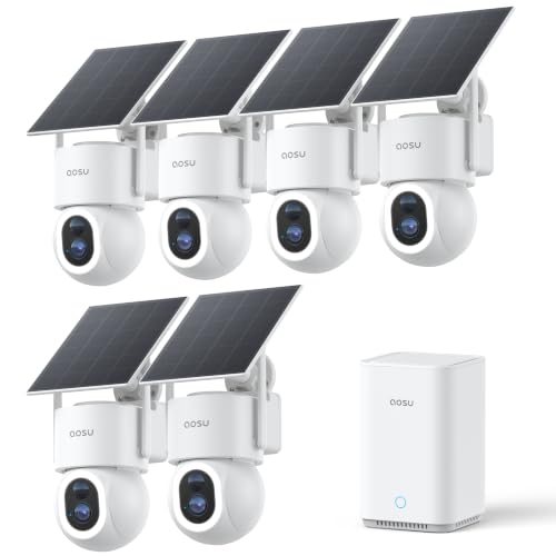 Image of aosu SolarCam D1 Max 6-Cam Kit, 4K Solar Security Cameras Wireless Outdoor, 360 PTZ Auto Tracking & Vehicle Detection, Color Night Vision, No Subscription Required, 1TB Expandable Storage