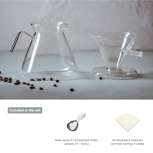 Can's Conjunto de café transparente V60 com coador de café de vidro e cafeteira de vidro + 2 filtro
