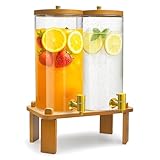 VERSSURE 2PCS Drink Dispenser, 1.5 Gallon Each Glass Beverage Dispenser with Wood Stand and Stainless Steel Faucet Ideal for Juice, Lemonade, and Tea,Large Drink Dispenser for Parties and Home Use