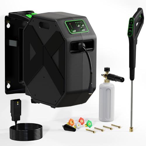 Zelonpro Wall Mounted Pressure Washer, 5200 PSI 3.6 GPM Electric Pressure Washer, Power Washer with 100FT Retractable Hose, GFCI Power Cord, Foam Cannon, 5-Nozzles for Car, Garage, Fence, Patio