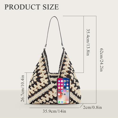 Bolso Hobo de Paja para Mujer, Gran Capacidad miniatura 4