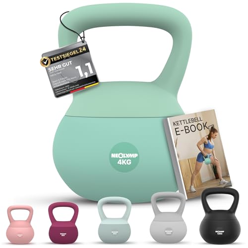 NEOLYMP Soft Kettlebell bodenschonend & leise - stoßdämpfende Kugelhantel mit Eisensandfüllung - ergonomischer Softgriff ideal fürs Homegym Kettlebell 2–12 kg Kugelhantel Set (Mint | 4 kg)