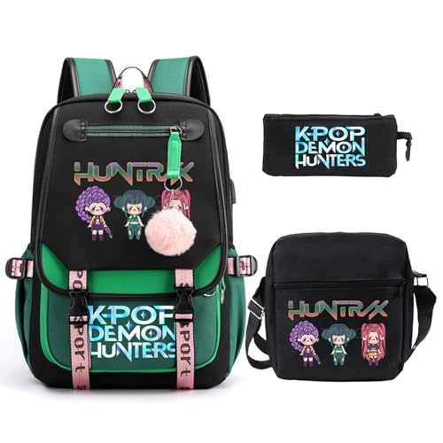 Mengmiao Set Escolar 3 Piezas KPOP Huntrix huntr/x – Mochila, Bolsa Cruzada y...
